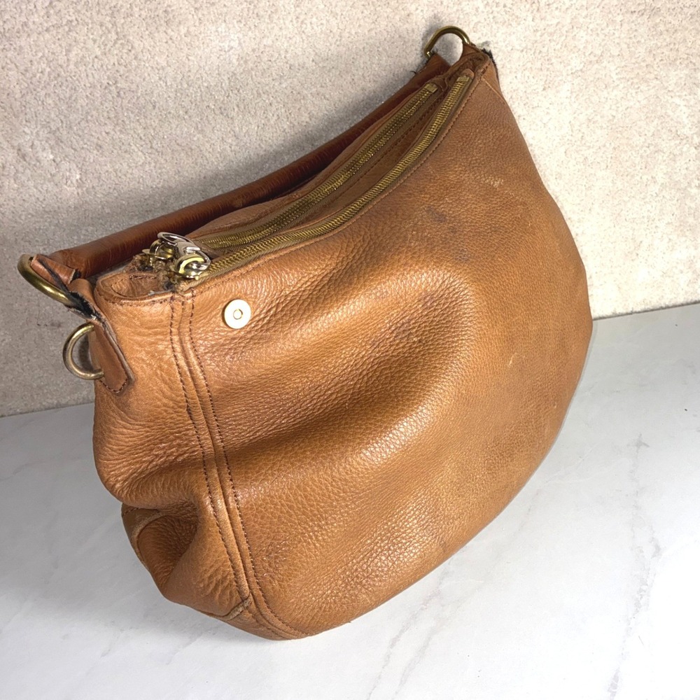 J.Crew Cognac Leather Hobo Bag - Y2K - Pebbled Brass Hardware Boho Classic